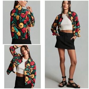 EUC Anthropologie Pepaloves Floral Bright Colorful Buttondown Lightweight Jacket